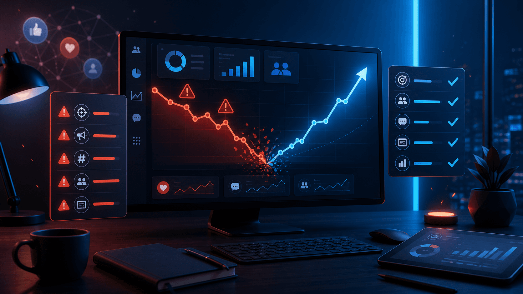 Dashboard de campanie cu avertizari si grafic corectat pentru promovare social media